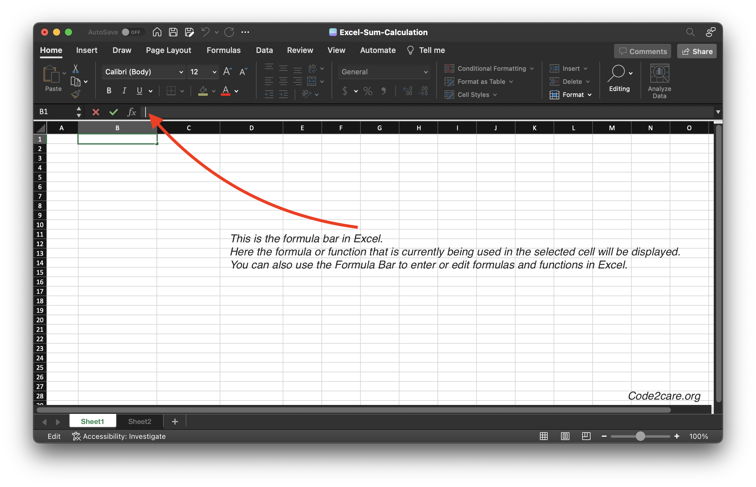 Excel Formula Bar as seen on Mac